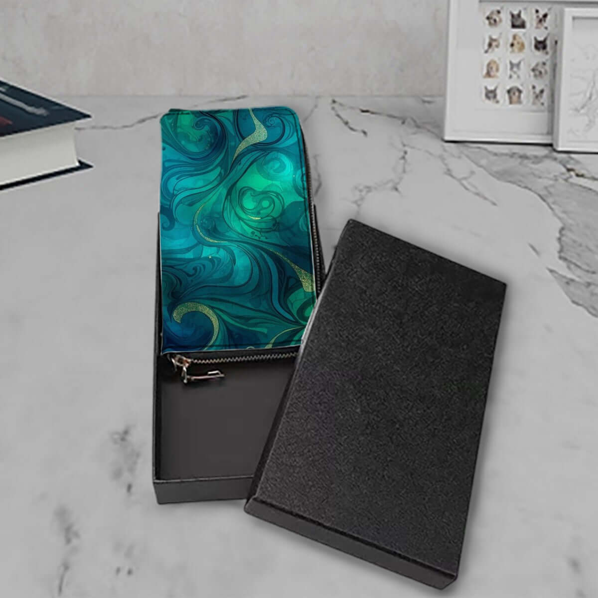 Clutch-Geldbörse für Damen mit doppelseitigem Druck, Aufbewahrungsbeutel-Set (2 Stück), PU-Material, große Kapazität für Karten und mehr.