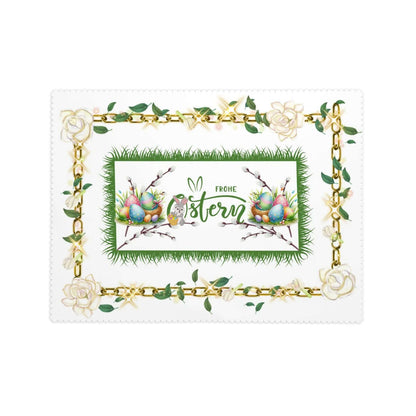 Rechteckige Tischdecke mit Wellenrand Ostermotiv, 72"x54", 100% Polyester, einseitiger Druck, Ostereier- und Blumenmuster, Fröhliche Ostern.