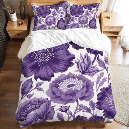Komplettes Bettwäscheset in Lila mit Blumenmuster aus 90GSM Polyester, inklusive Bettbezug 80x90 Zoll und zwei Kissenbezügen 30x20 Zoll.