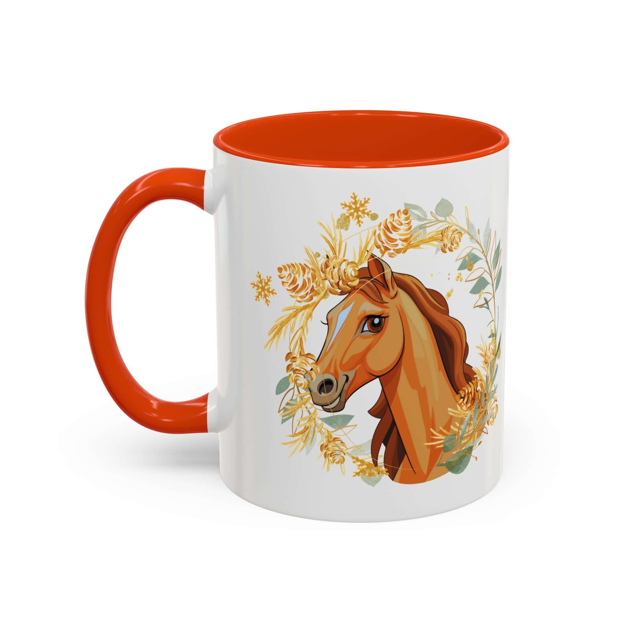 Kaffeetasse mit Pferdemotiv und Blumenmuster