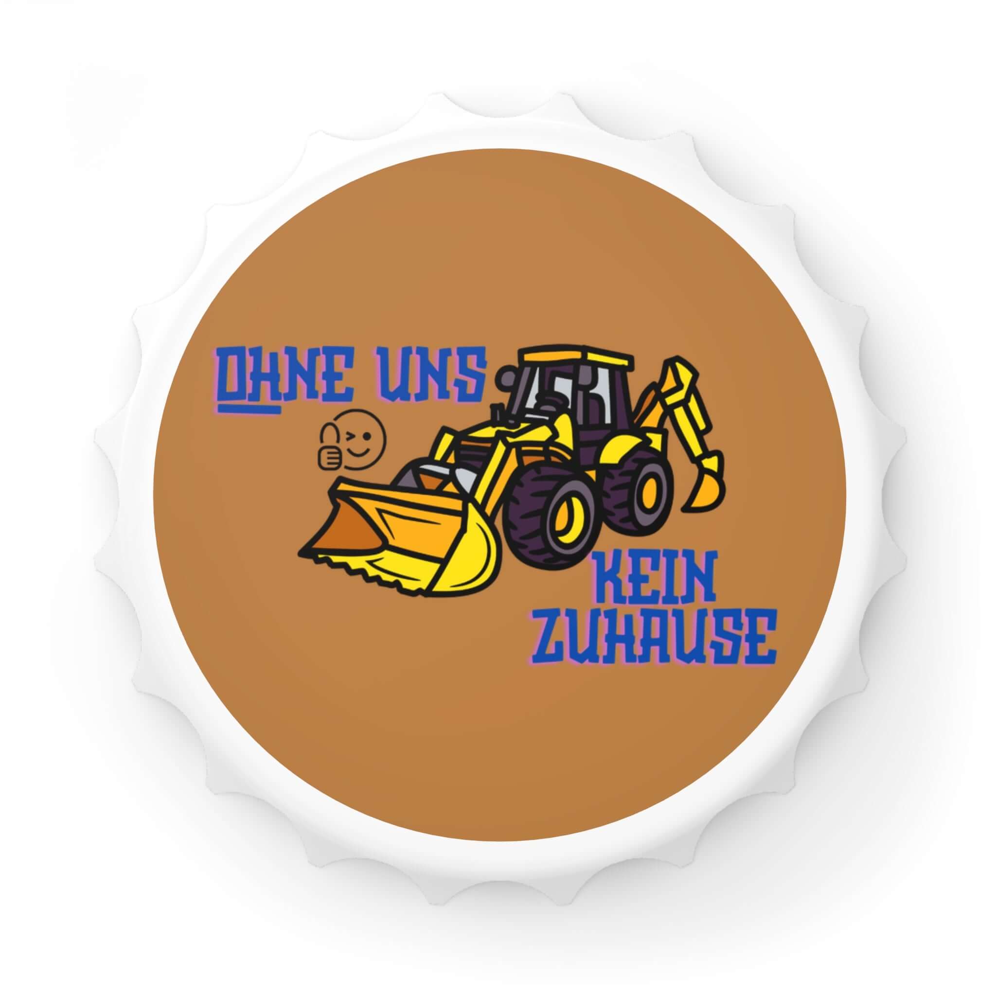 Flaschenöffner – „Ohne Uns Kein Zuhause“ (Backer-Motiv) Ein Flaschenöffner, der nicht nur praktisch ist, sondern auch eine persönliche Botschaft trägt. Mit dem Spruch „Ohne Uns Kein Zuhause“ und einem Backer-Motiv wird er zum originellen Accessoire oder G