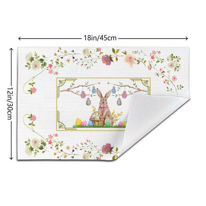 Tischset aus gewebtem PVC mit Blumendesign und Osterhasenmotiv, 18x12 Zoll, hitzebeständig und rutschfest für Tischschutz.