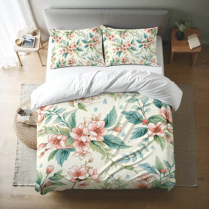 Queen-Bettwäsche-Set- Weich &amp; Atmungsaktiv mit floralen Mustern auf Polyester, ideal für komfortablen und stilvollen Schlaf.