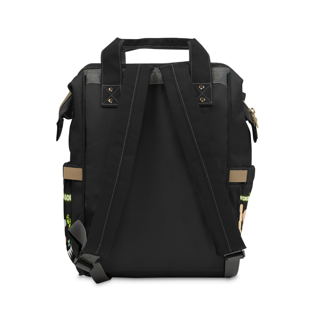 Stylischer multifunktionaler Wickelrucksack für moderne Eltern schwarz mit ein Baby Design und Mama