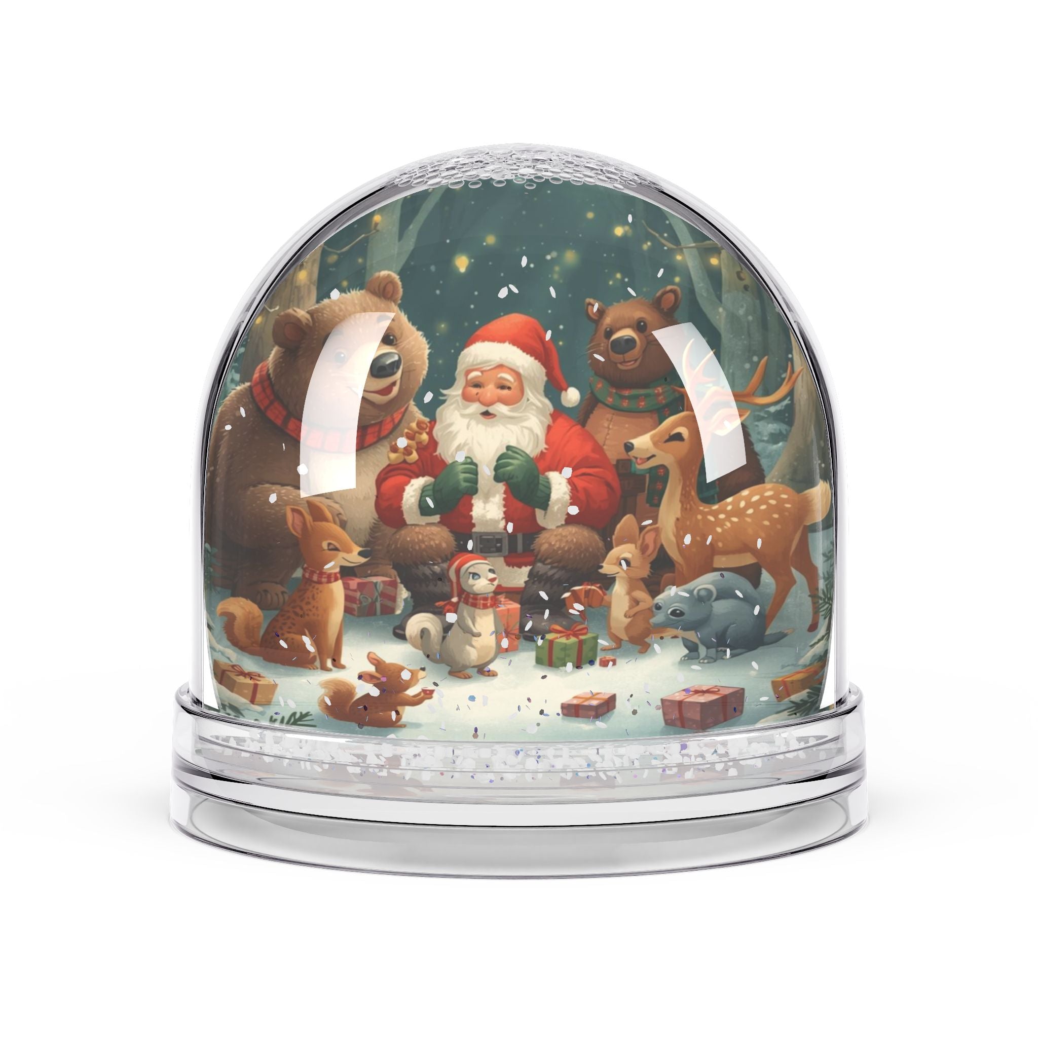 Schneekugel-Ornament mit Tieren und Weihnachtsmann