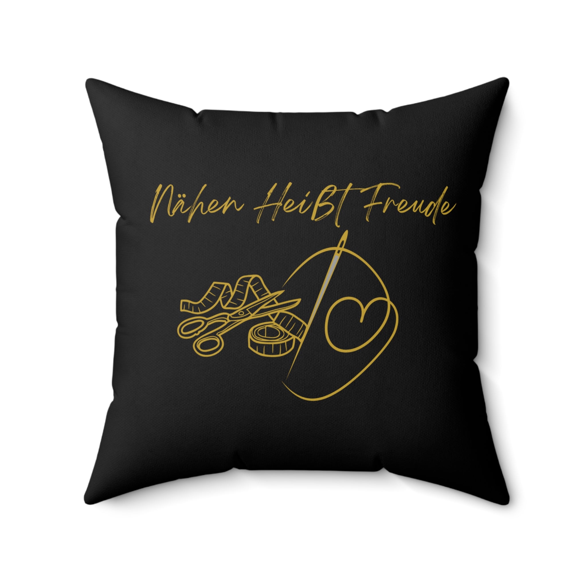 Kissen für Bastler, Geschenk Näherinnen und Omas in Schwarz mit goldener Schrift