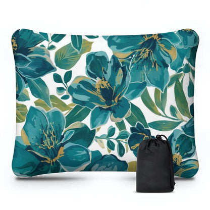 Aufblasbares Campingkissen mit floralem Design, Polyester, 15,8x12,6x4,3 Zoll, hautfreundlich, optimal für Outdoor-Abenteuer.