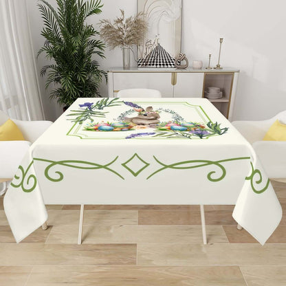 Quadratische Tischdecke Ostermotiv aus Polyester, 54"x54", mit einseitigem Sublimationsdruck, wasserabweisend, dekoriert mit Osterdesign.