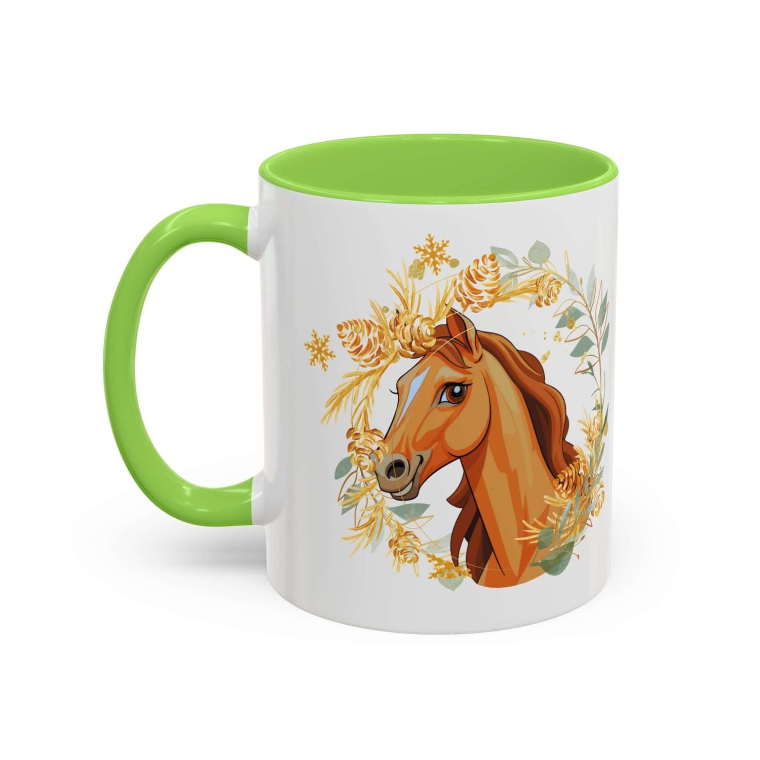 Kaffeetasse mit Pferdemotiv und Blumenmuster