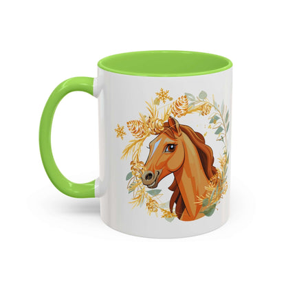 Kaffeetasse mit Pferdemotiv und Blumenmuster