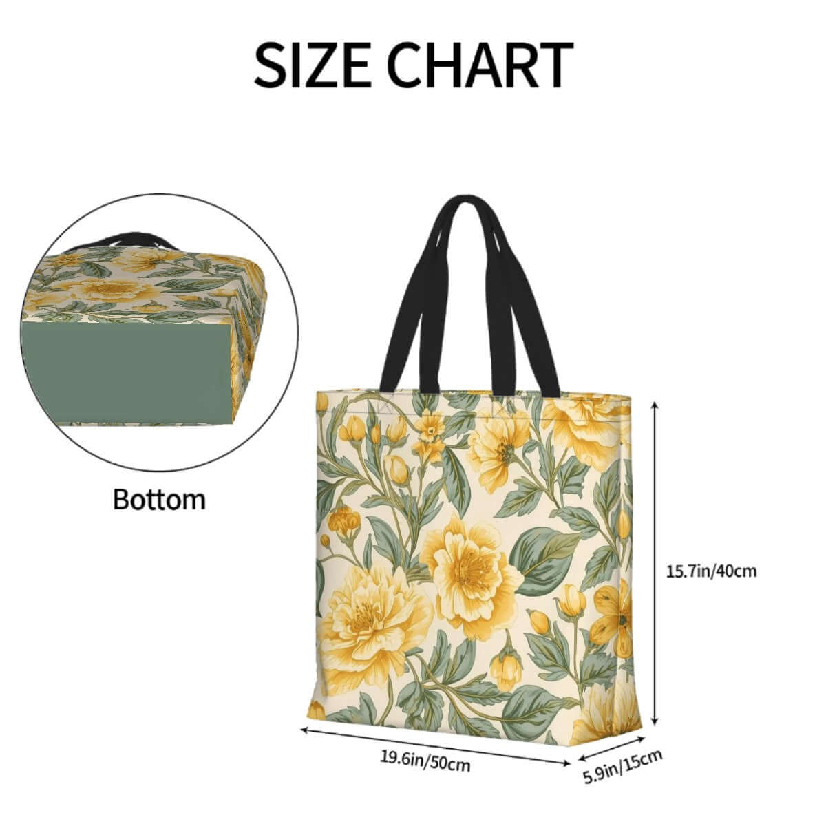 Größe Große Tragetasche mit Umhängetasche, florales Design, 19,6"x15,7"x5,9", 100% Polyester, grafische Darstellung.