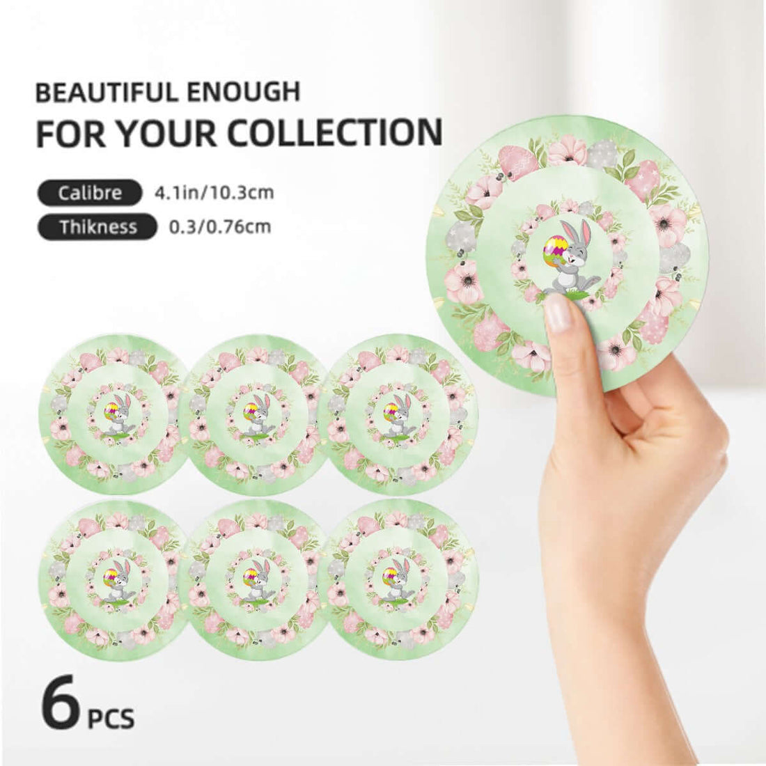 Runde Keramikuntersetzer, 6er-Set mit Blumendesign, umweltfreundlich und wasserabsorbierend, 4,1" Durchmesser.