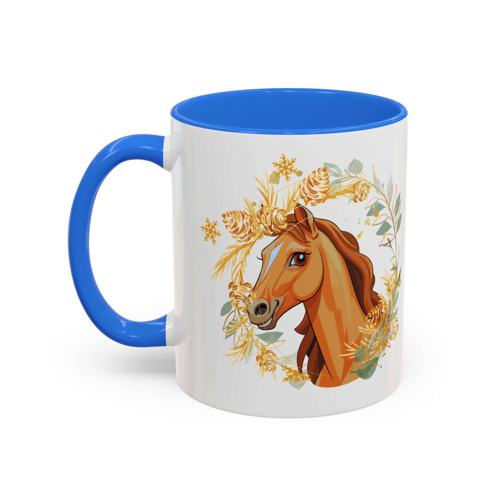 Kaffeetasse mit Pferdemotiv und Blumenmuster