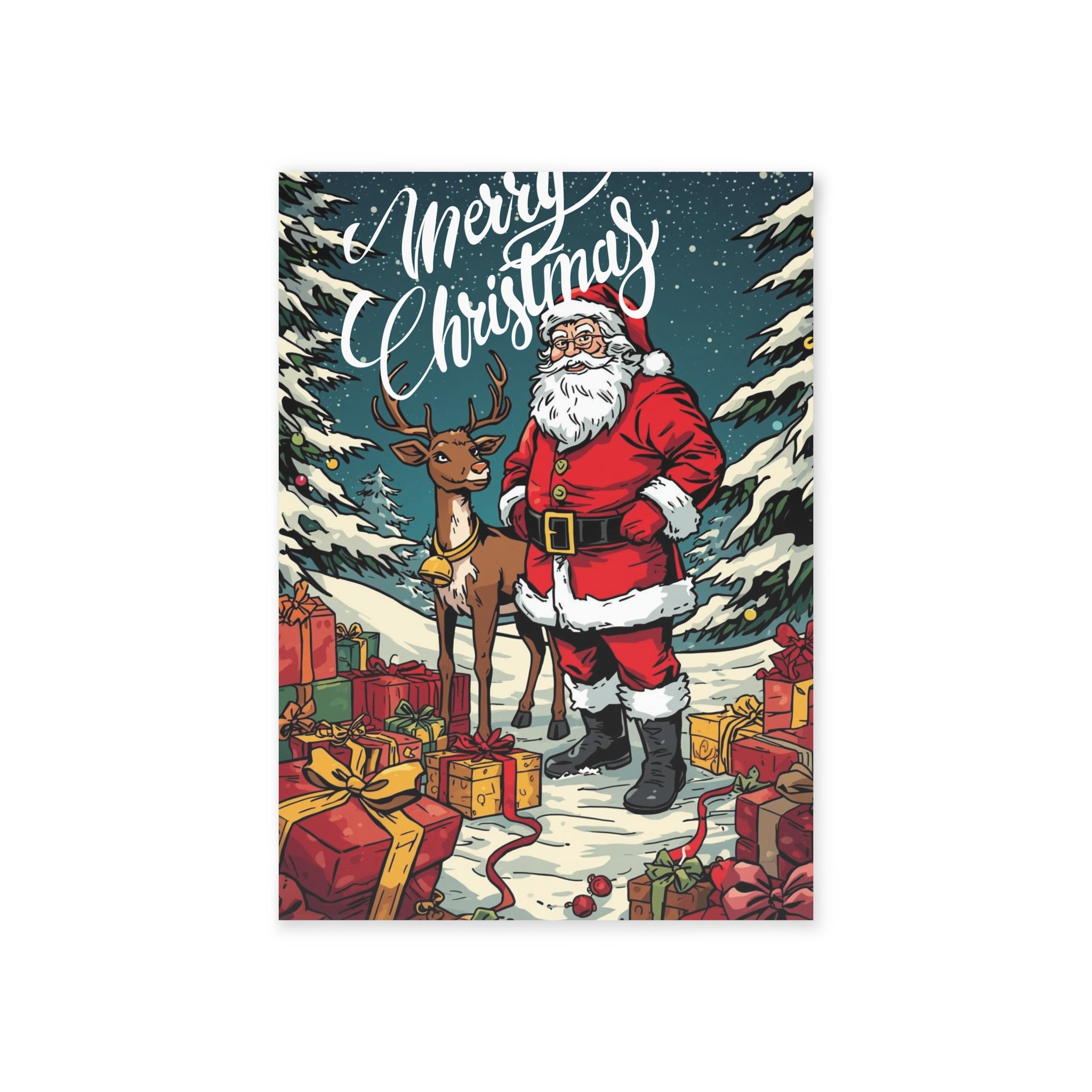 Festliche Weihnachtskarten mit Weihnachtsmann und Rentier