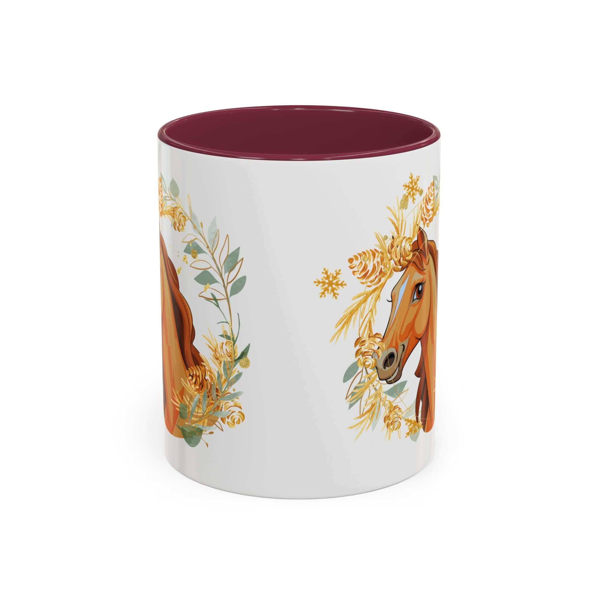 Kaffeetasse mit Pferdemotiv und Blumenmuster
