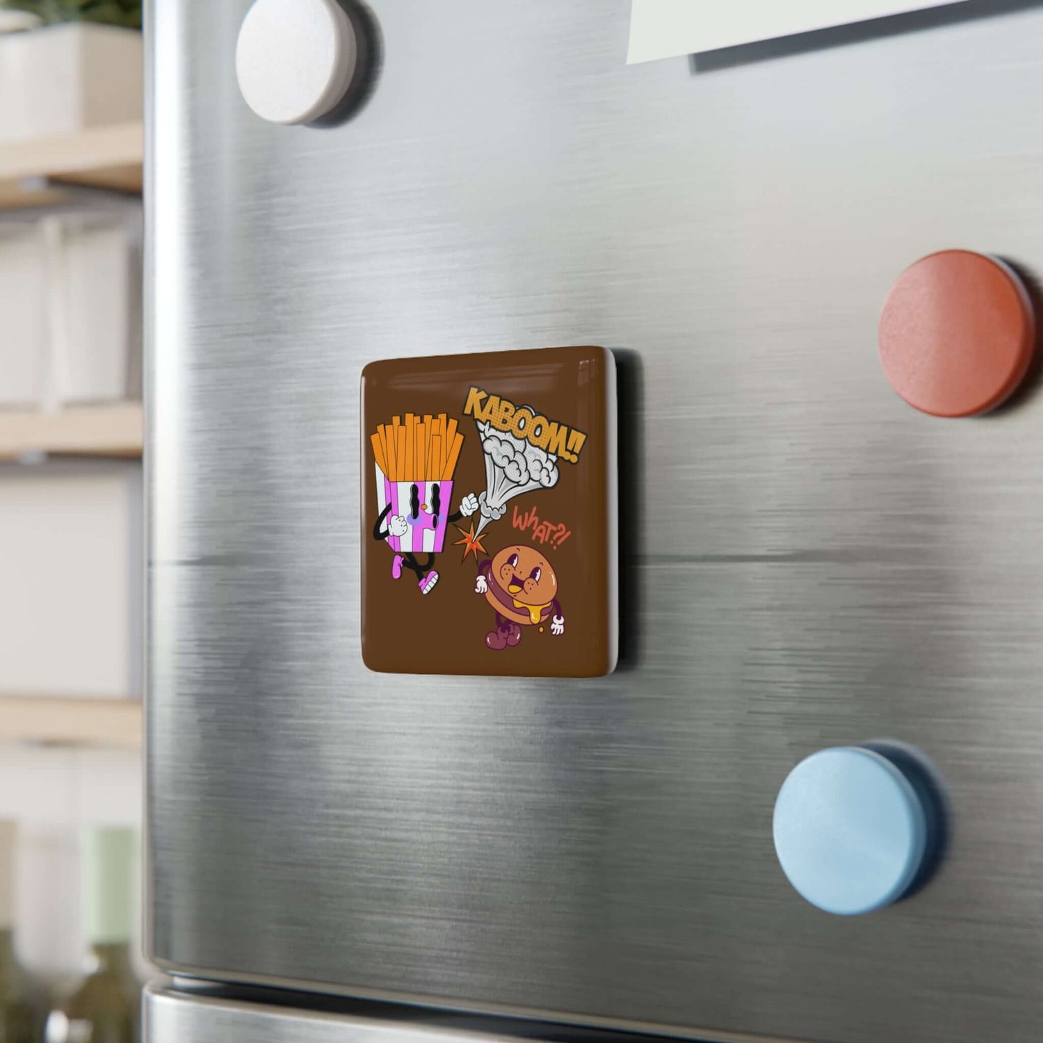 Porzellan Magnet Lustiger Cartoon auf Kühlschrank als farbenfrohes Küchendekor
