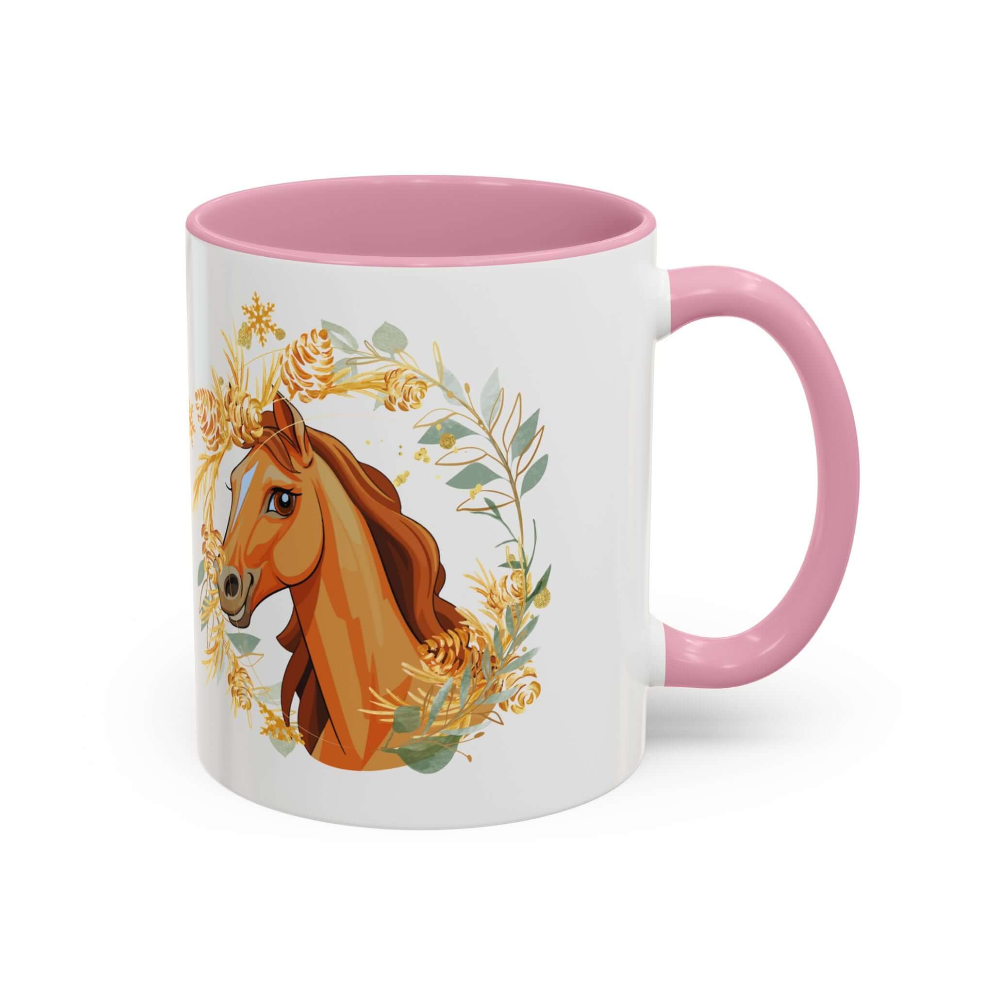 Kaffeetasse mit Pferdemotiv und Blumenmuster Pink