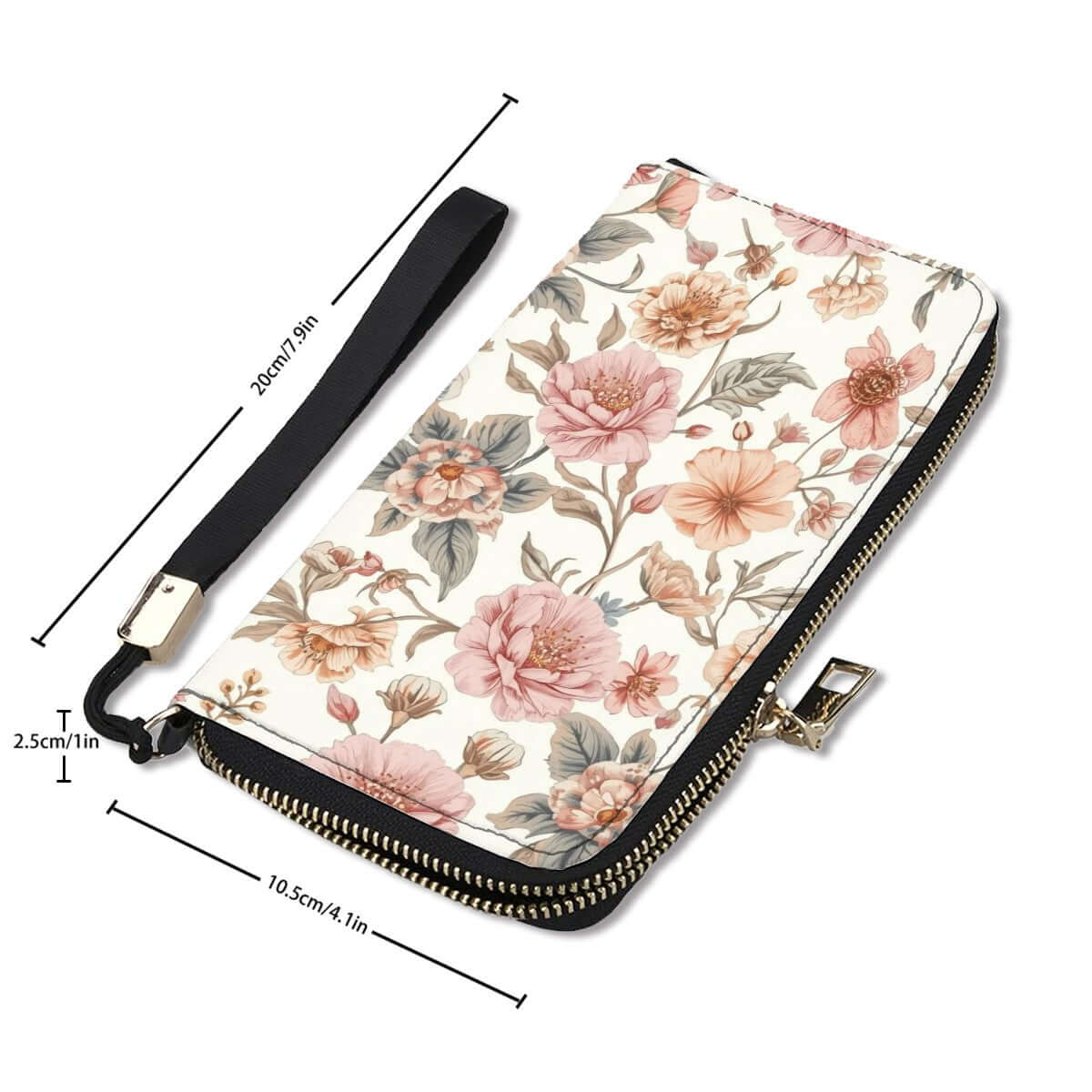 Clutch-Geldbörse für Damen mit floralem Design, PU-Material, Größe 4,1"x7,9", doppelseitiger UV-Druck