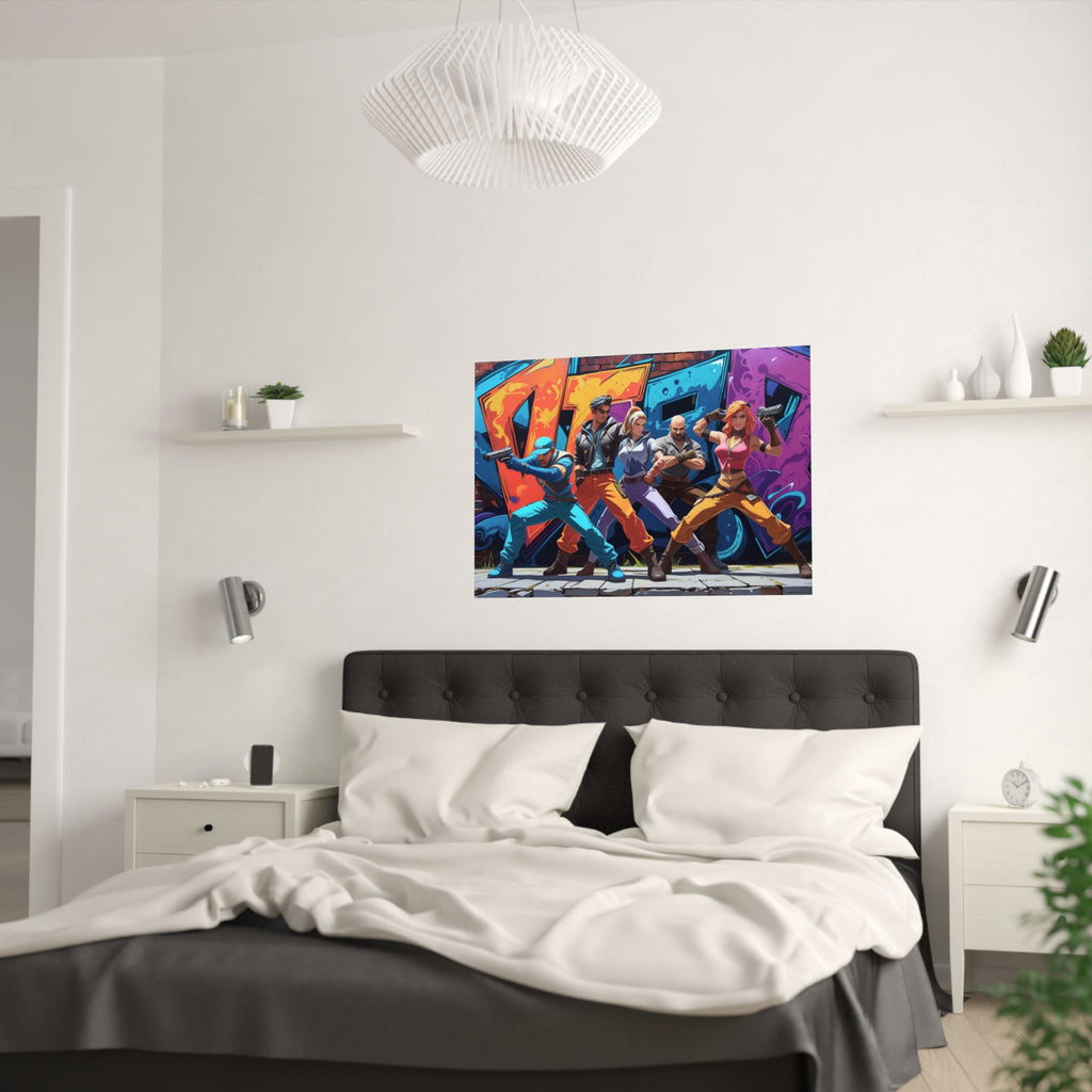 Lebendiger Satin-Wandkunstdruck, Poster im Graffiti-Stil für Gamer über das Bett