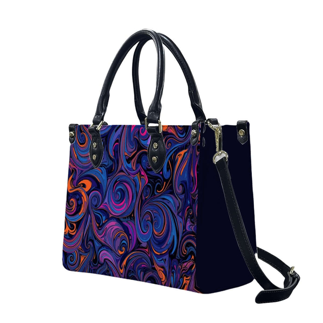 PU-Tragetasche für Damen mit buntem Muster, Aufbewahrungsbeutel-Set 2 Stück, UV-Druck, hochwertige Handtasche, schwarz, Größe M.