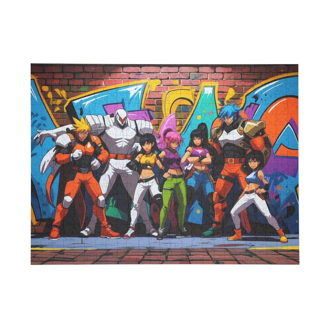 Anime-Street-Art-Puzzle 500-teiliges kreatives Puzzle mit lebendigen Charakteren vor Graffiti-Hintergrund, perfekt für alle Puzzle-Fans.