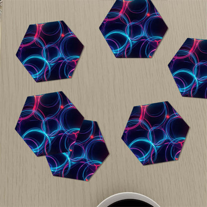 Video Sechseckige Keramikuntersetzer, 6er-Set, mit UV-Druckdesign auf Holzoberfläche