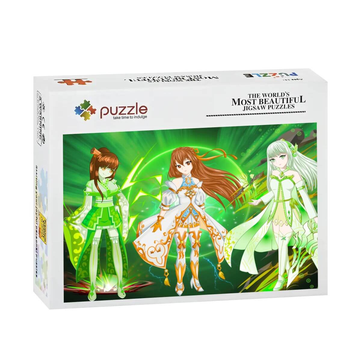 500-teiliges Holzpuzzle (horizontal) in ansprechender Verpackung mit bunten Figuren.