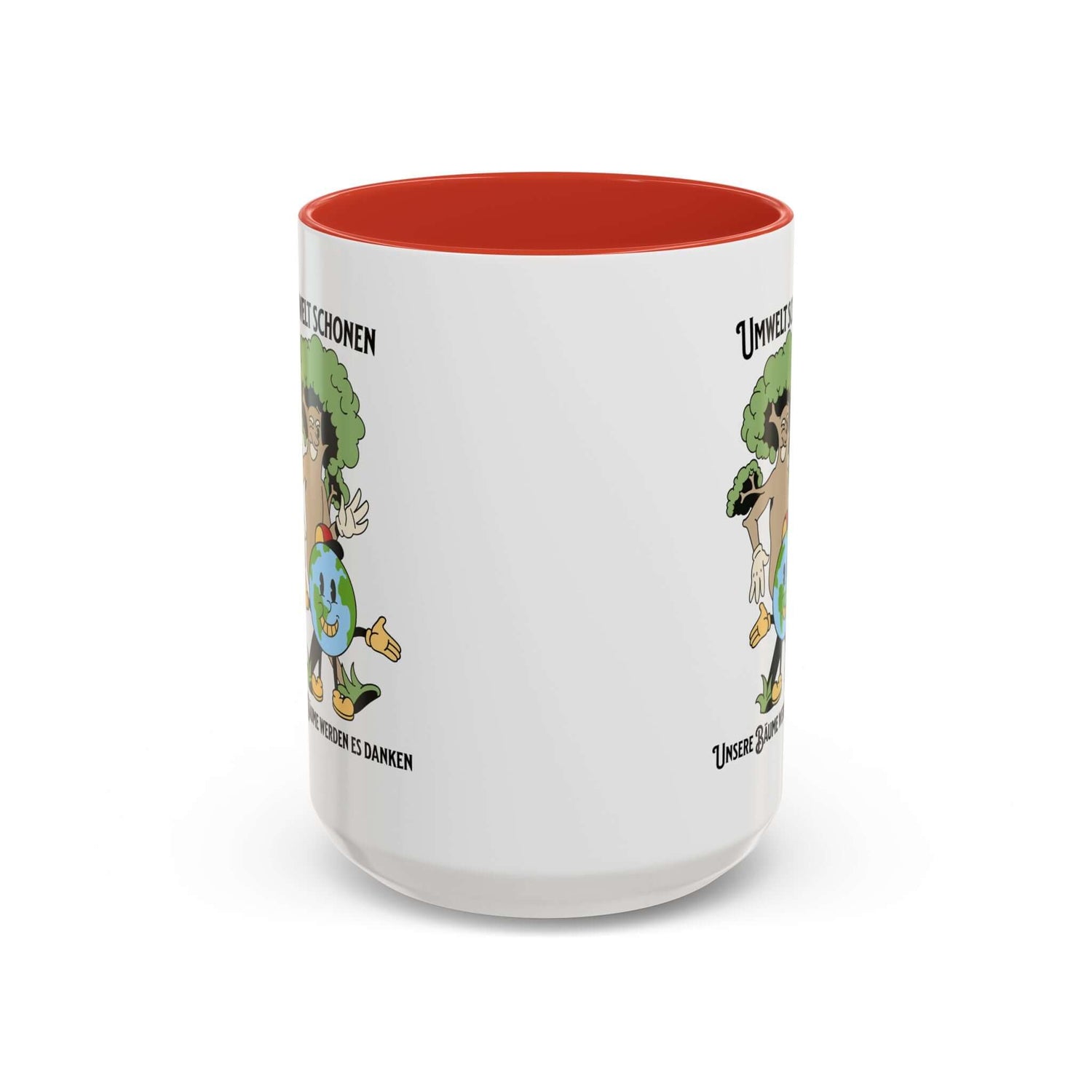 Kaffeetasse Umweltliebhaber Geschenk mit lächelnder Erde und Baum, schwarzer Innenseite, Detail für Kaffeetasse Gartenliebhaber Geschenk