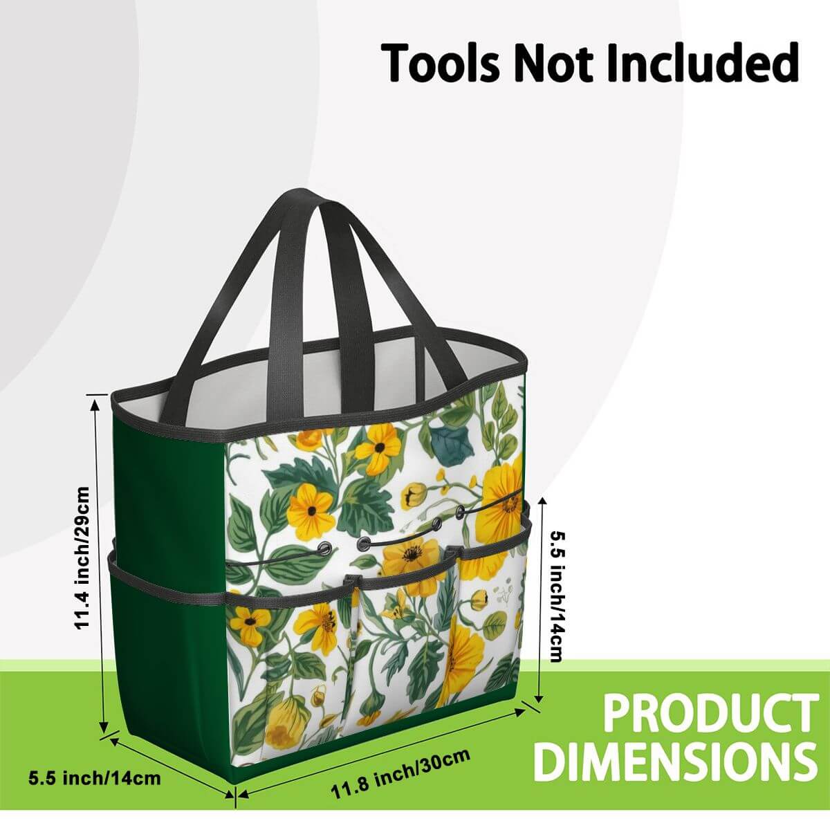 Gartengerätetasche aus Oxford-Stoff mit Blumendesign, 11,8x5,5x11,4 Zoll, mehrere Taschen für große Kapazität, wasserfest und langlebig.