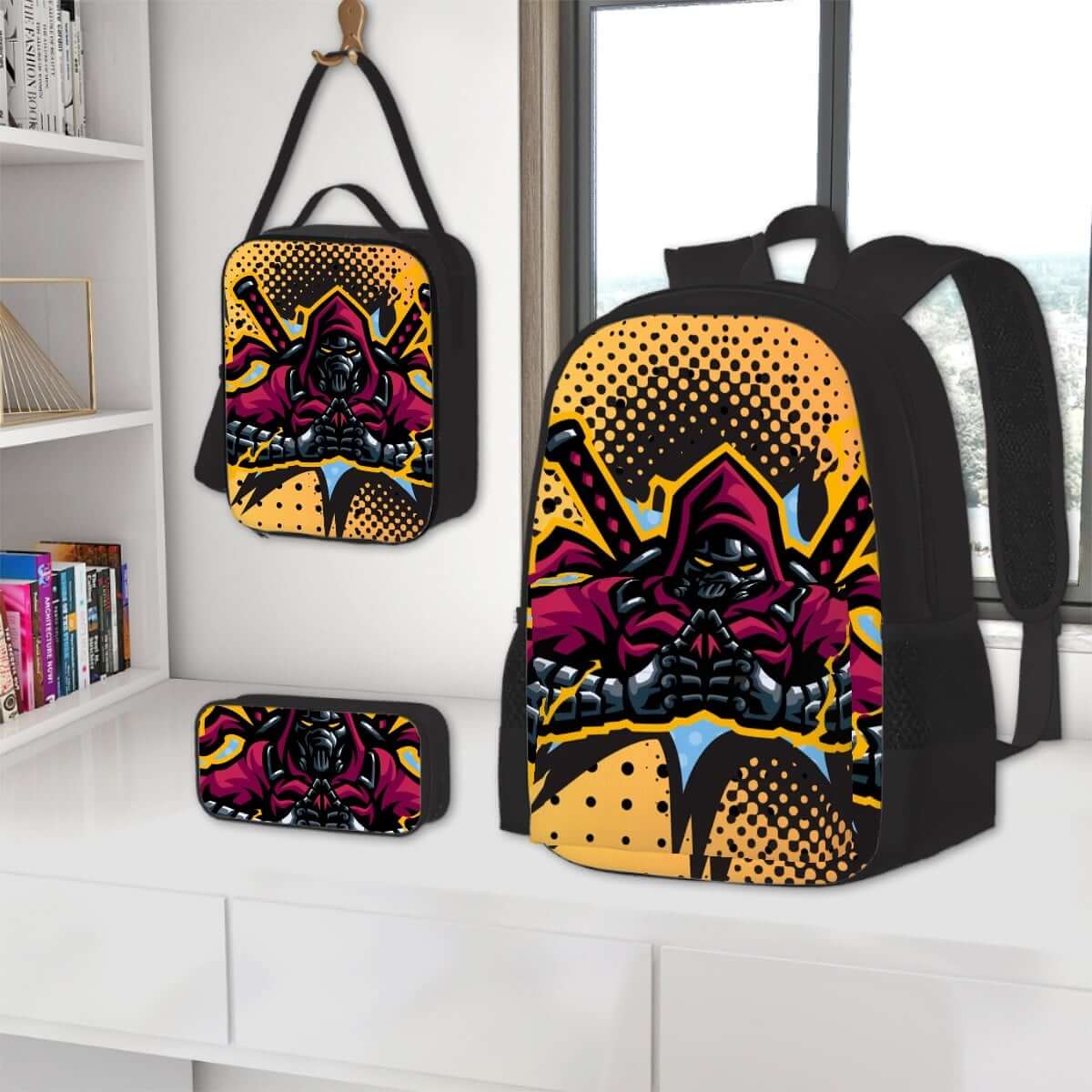 3er-Set Taschen (Oxford-Rucksack, Lunchtasche &amp; Federmäppchen) mit modernem Sublimationsdruck, langlebigem Oxford-Stoff, diverse Größen