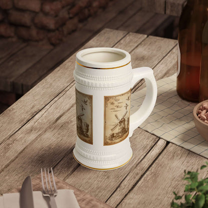 Bierkrug mit Windmühlenmotiv für Bierliebhaber Ein Bierkrug, der nicht nur zum Trinken einlädt, sondern auch eine Geschichte erzählt. Das Windmühlenmotiv verleiht ihm einen besonderen Charme und macht ihn zu einem dekorativen Highlight:  Design: Detailrei