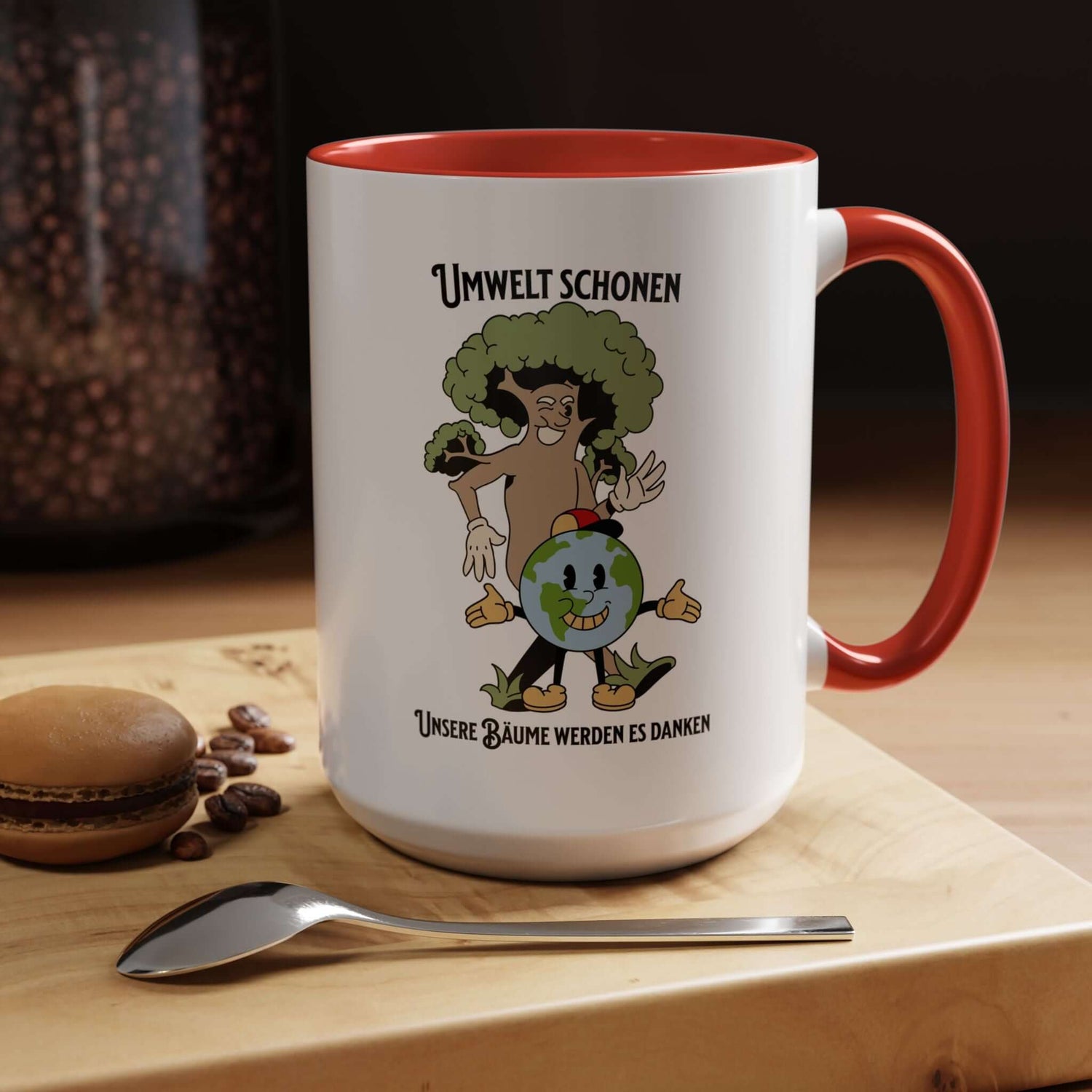 Kaffeetasse Umweltliebhaber Geschenk mit fröhlichem Erddesign auf Tisch, perfekt für Gartenliebhaber, umweltfreundliches Geschenk ansehen