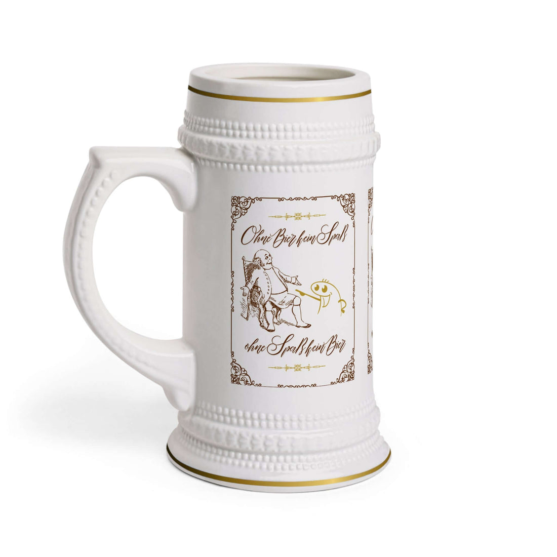 Bierkrug – Vintage mit coolem Spruch Ein Bierkrug ist nicht nur ein Gefäß, sondern ein Statement. Unser Vintage-Design bringt den Charme vergangener Zeiten zurück – kombiniert mit einem Spruch, der für Gesprächsstoff sorgt:  „Hopfen, Malz &amp; gute Laune!“  