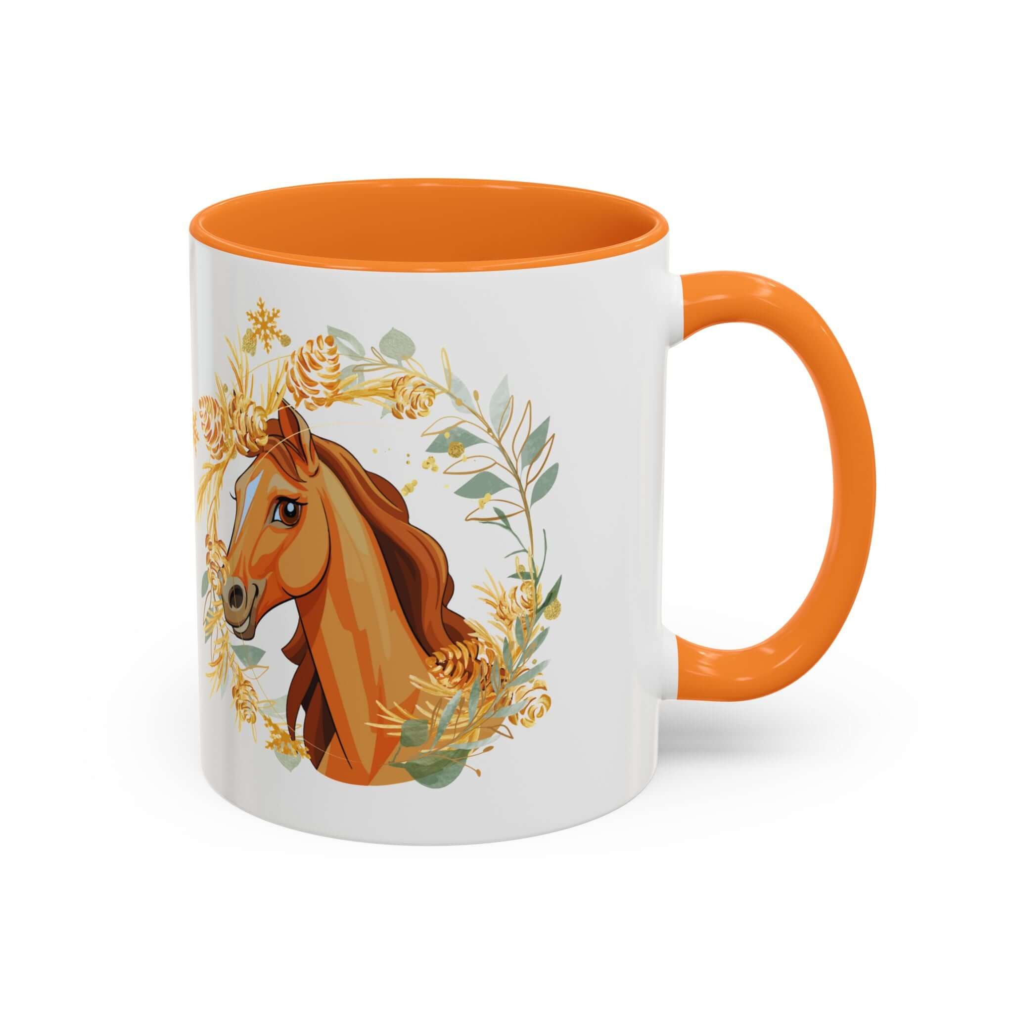 Kaffeetasse mit Pferdemotiv und Blumenmuster