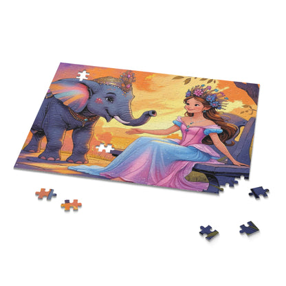 Puzzle Prinzessin &amp; Elefant Sonnenuntergangs