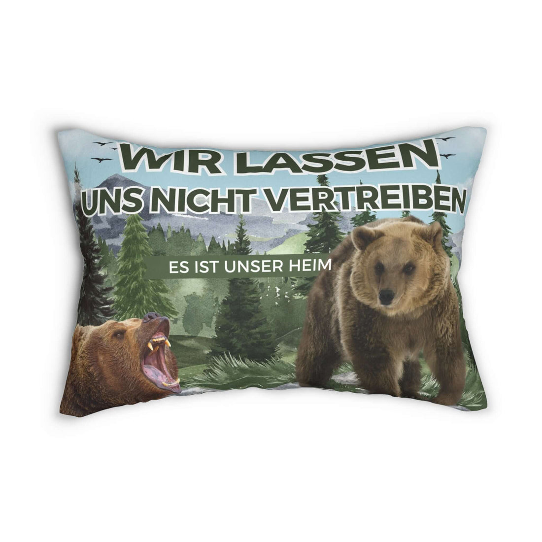 Lendenkissen –Bärenwald-Akzentkisse mit Bärenmotiv, doppelseitig mit deutschem Text in Waldkulisse, Lendenkissen, 20 × 14 Zoll