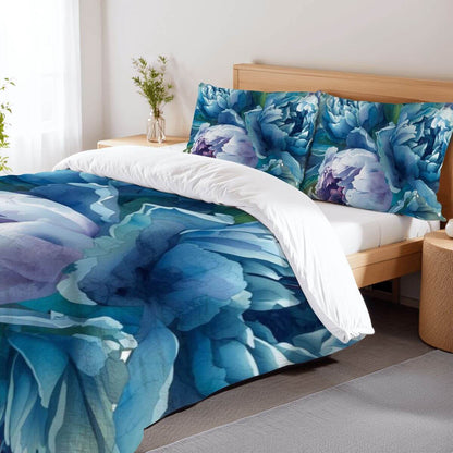 Komplettes Bettwäscheset aus 90GSM Polyester mit Blumendesign auf Bettdecke und Kissenbezügen, bietet Weichheit und Wärme für das ganze Jahr