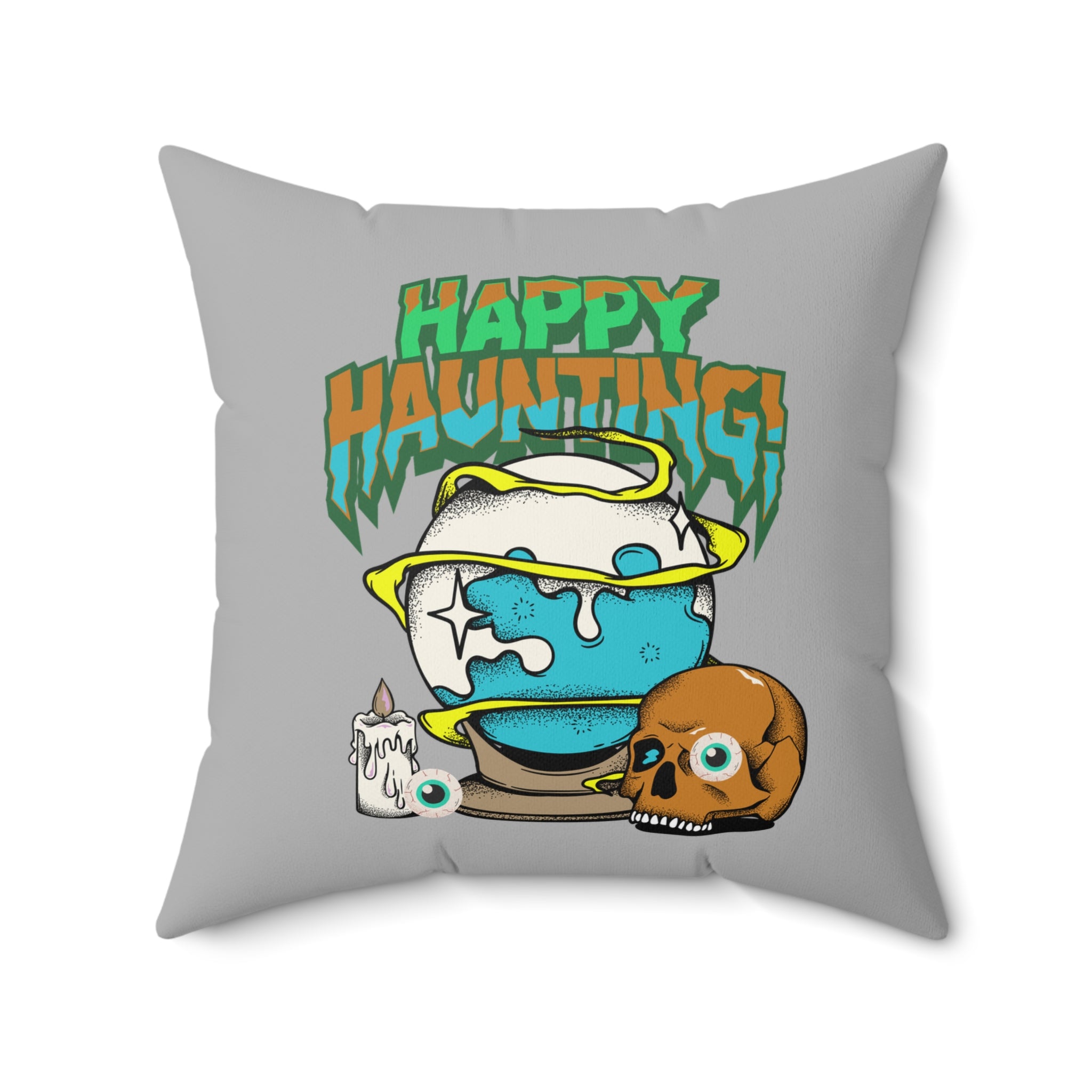 Halloween Dekokissen, Happy Haunting Couchkissen, Gruseliges Wohndekor grau