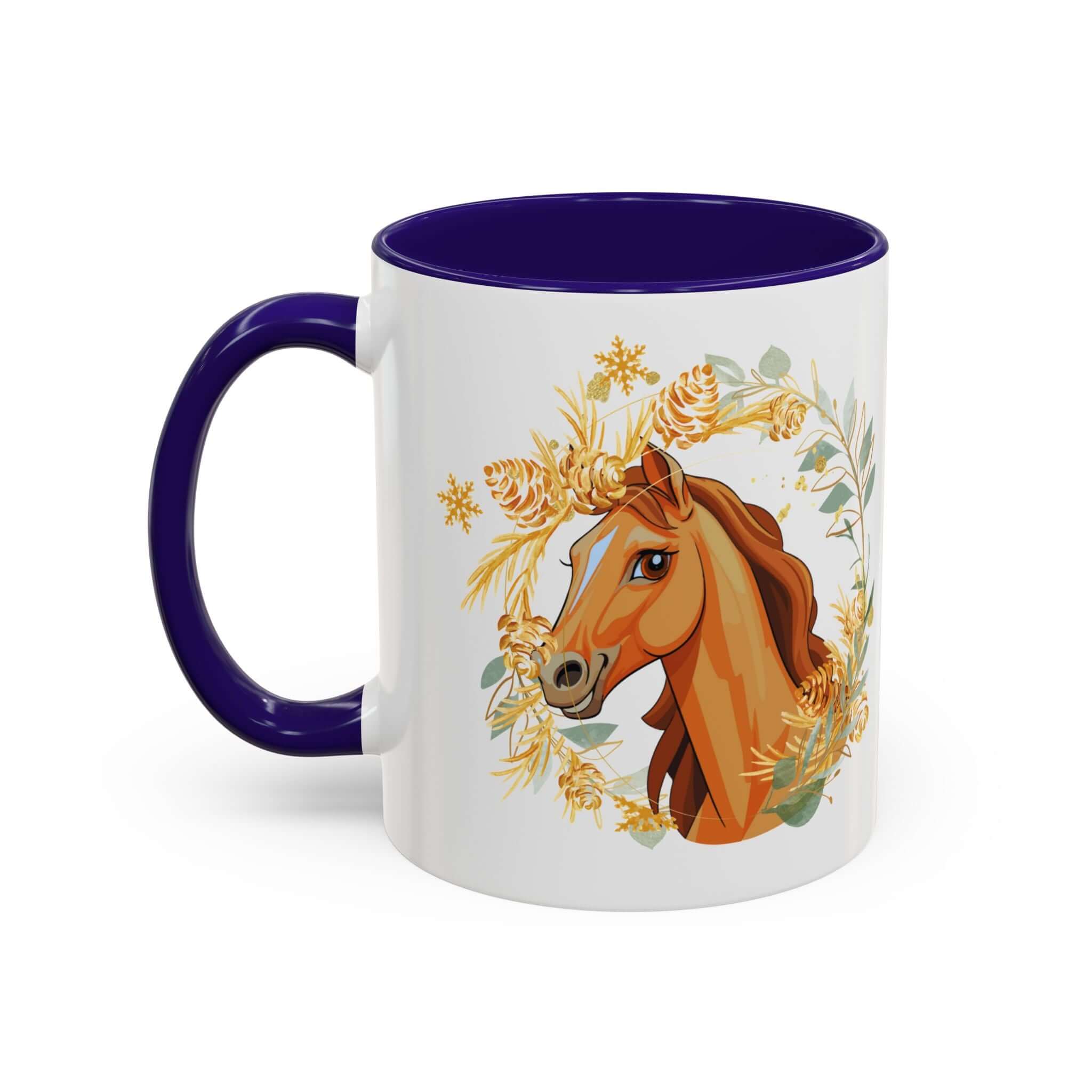 Kaffeetasse mit Pferdemotiv und Blumenmuster