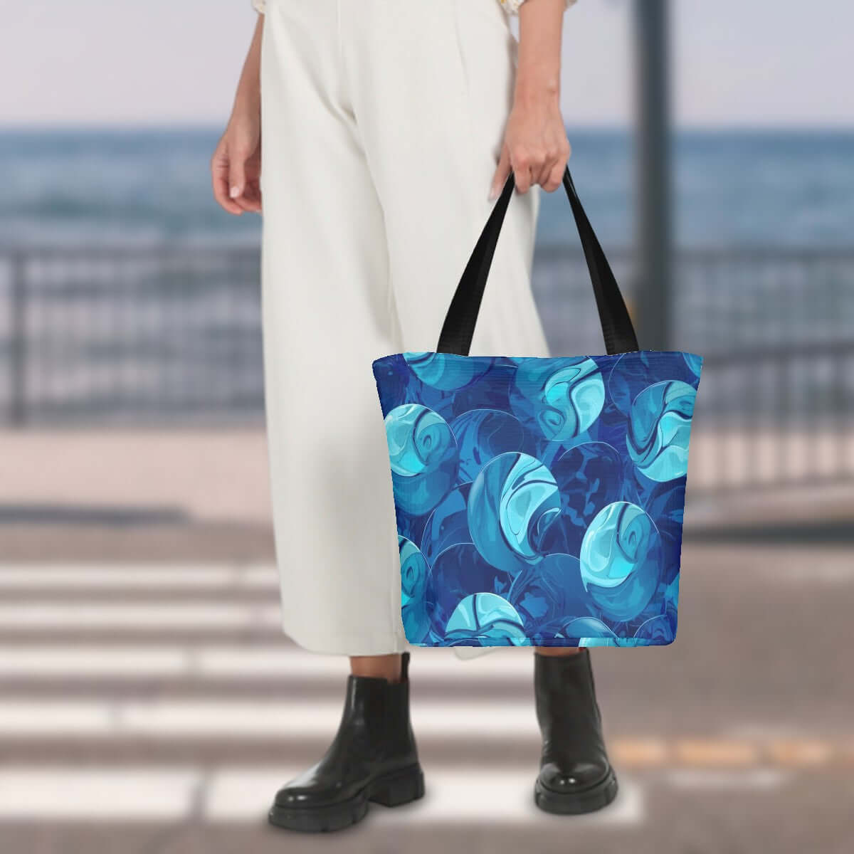 Damen Schultertasche zum Einkaufen aus Polyester, blaues Muster, Größe 11x7x13 Zoll, stilvolles Design für Alltag und Shopping.