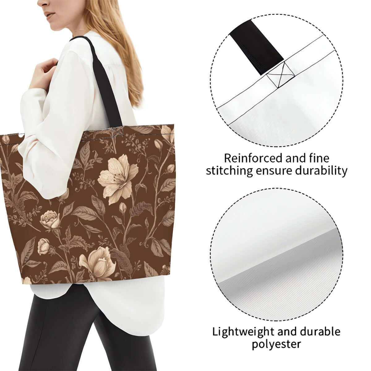 Große Schultertasche für Damen mit Blumenmuster, aus 100 % Polyester, langlebig und leicht, 19,7"x15,7"x5,9".