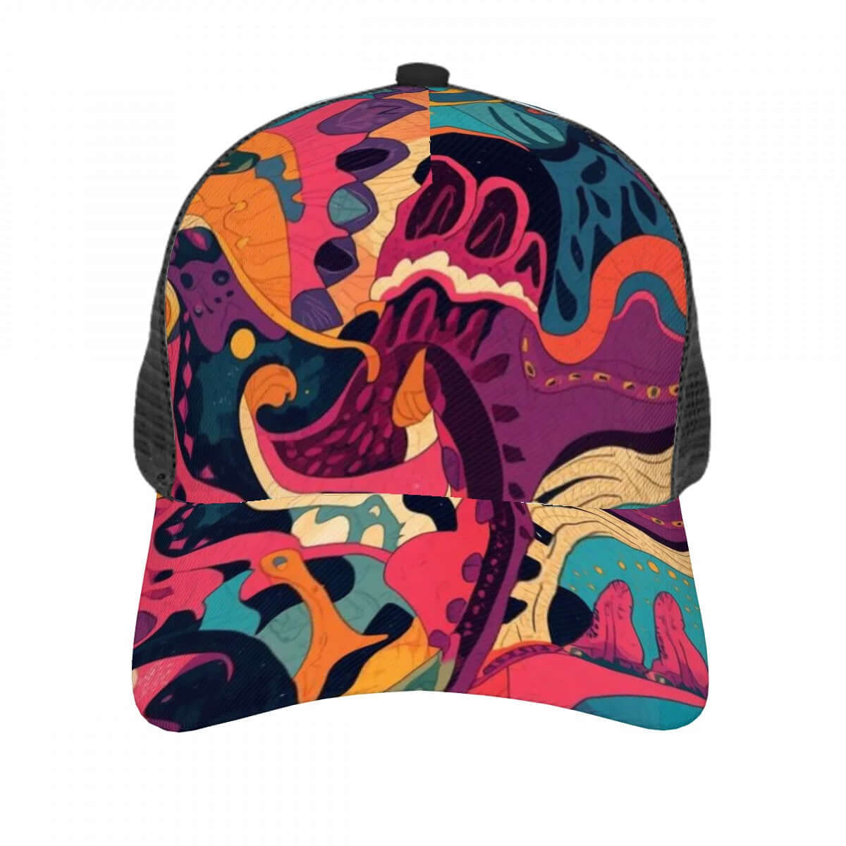 Bunte Baseballkappe aus Mesh mit vollständigem Muster aus Polyester-Twill-Stoff, Details für Baseballkappe aus Mesh (vollständiges Muster) ansehen