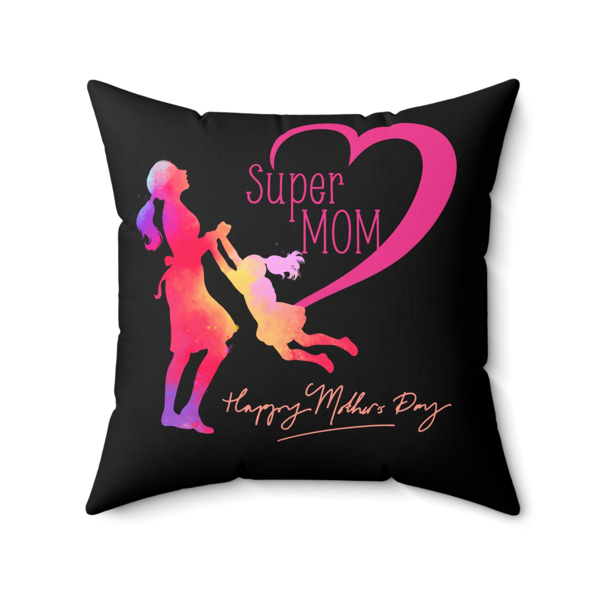 Super Mom Dekorkissen, Geschenk für Mama Schwarz mit Neon Farben