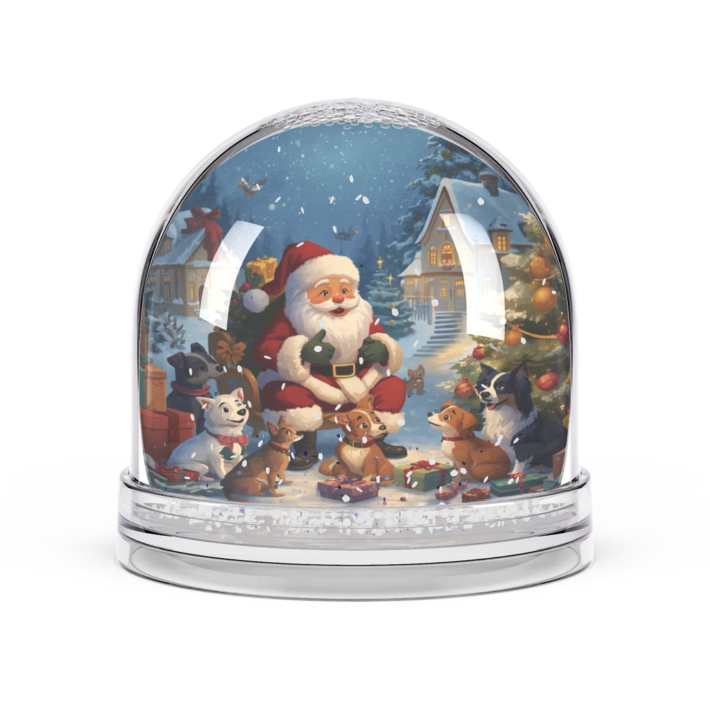 Festliche Schneekugel mit Weihnachtsmann und Tieren