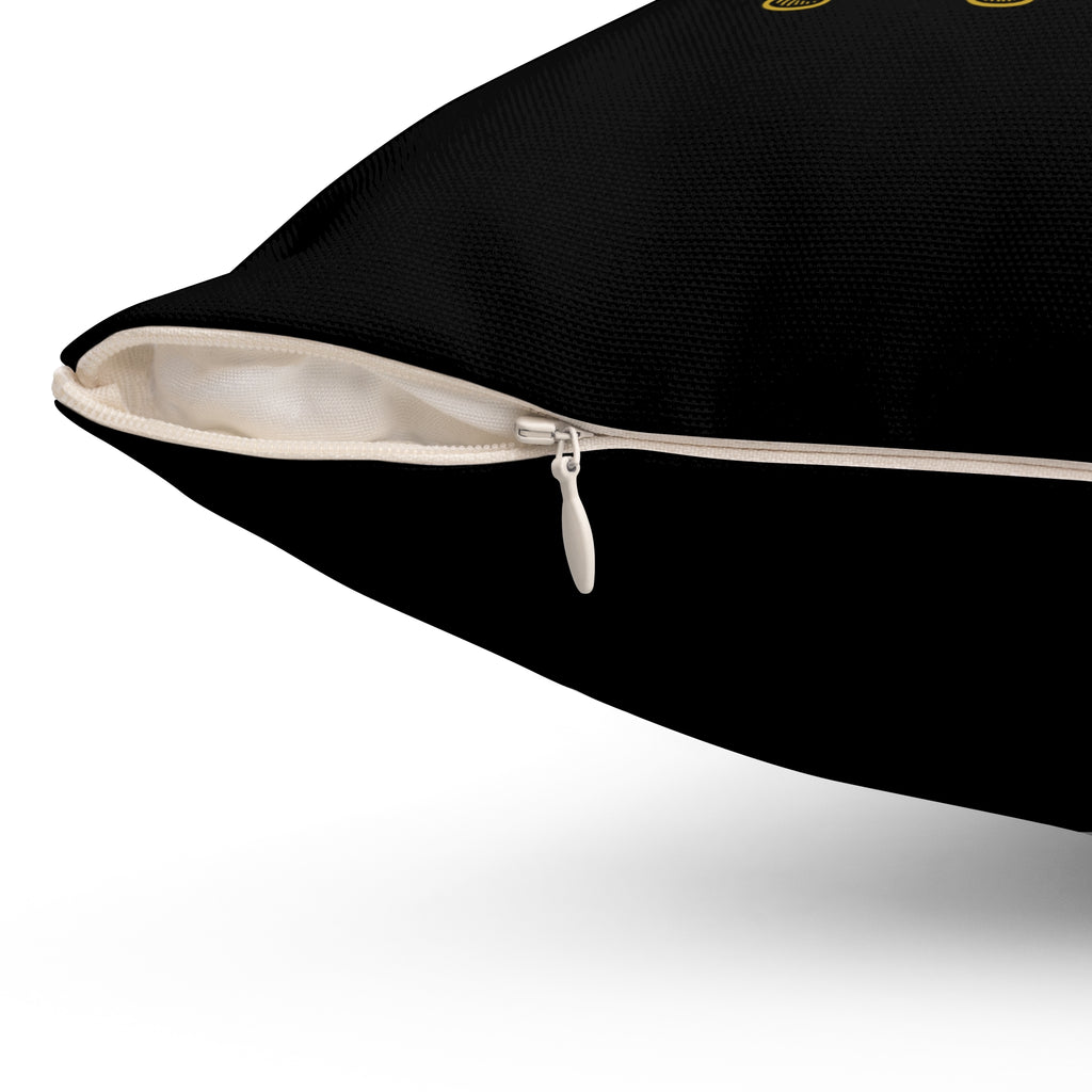 Quadratisches Kissen aus gesponnenem Polyester Motiv Nähen Schwarz mit Goldschrift mit Reißverschluss