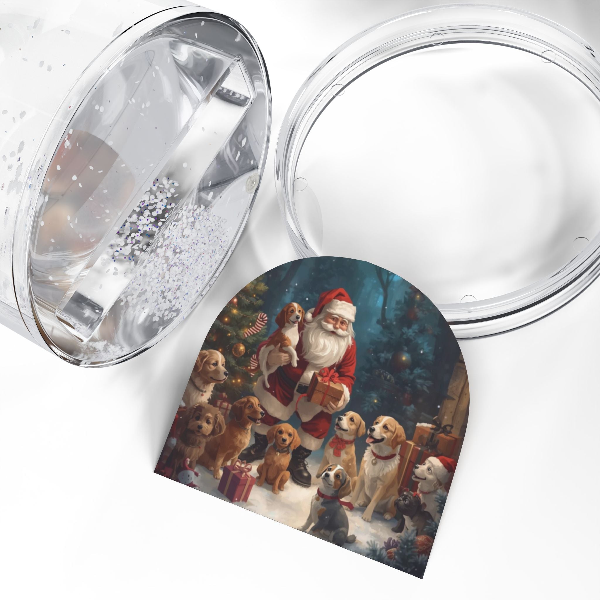 Schneekugel mit Weihnachtsmann-Hund, Weihnachtsdekoration