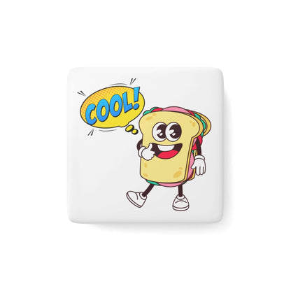 Quadratischer Porzellan Magnet mit coolem Sandwich-Motiv
