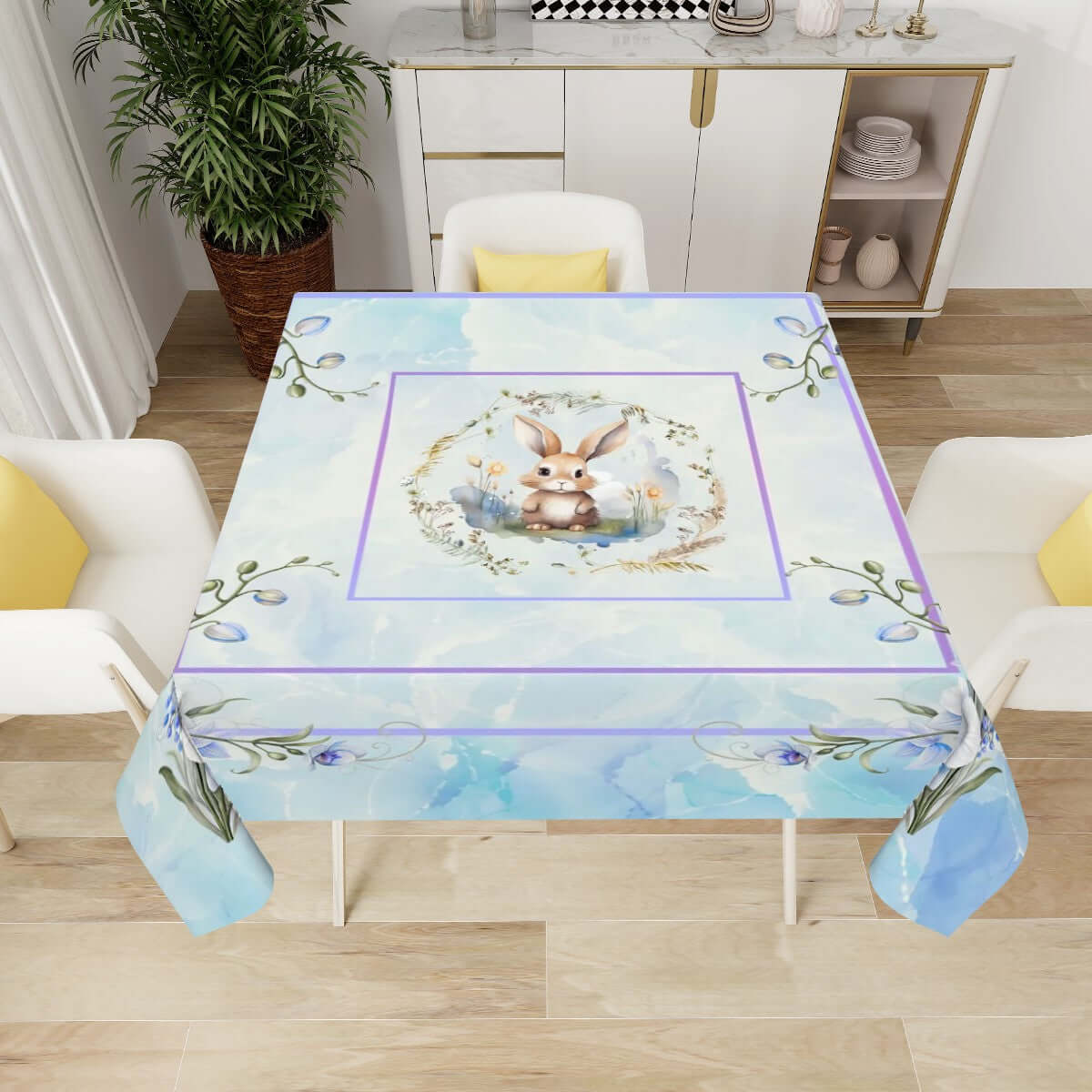 Quadratische Tischdecke Ostermotiv, Polyester, 54x54, 60x60, sublimierter Druck, wasserabweisend, schützend, dekorativ.