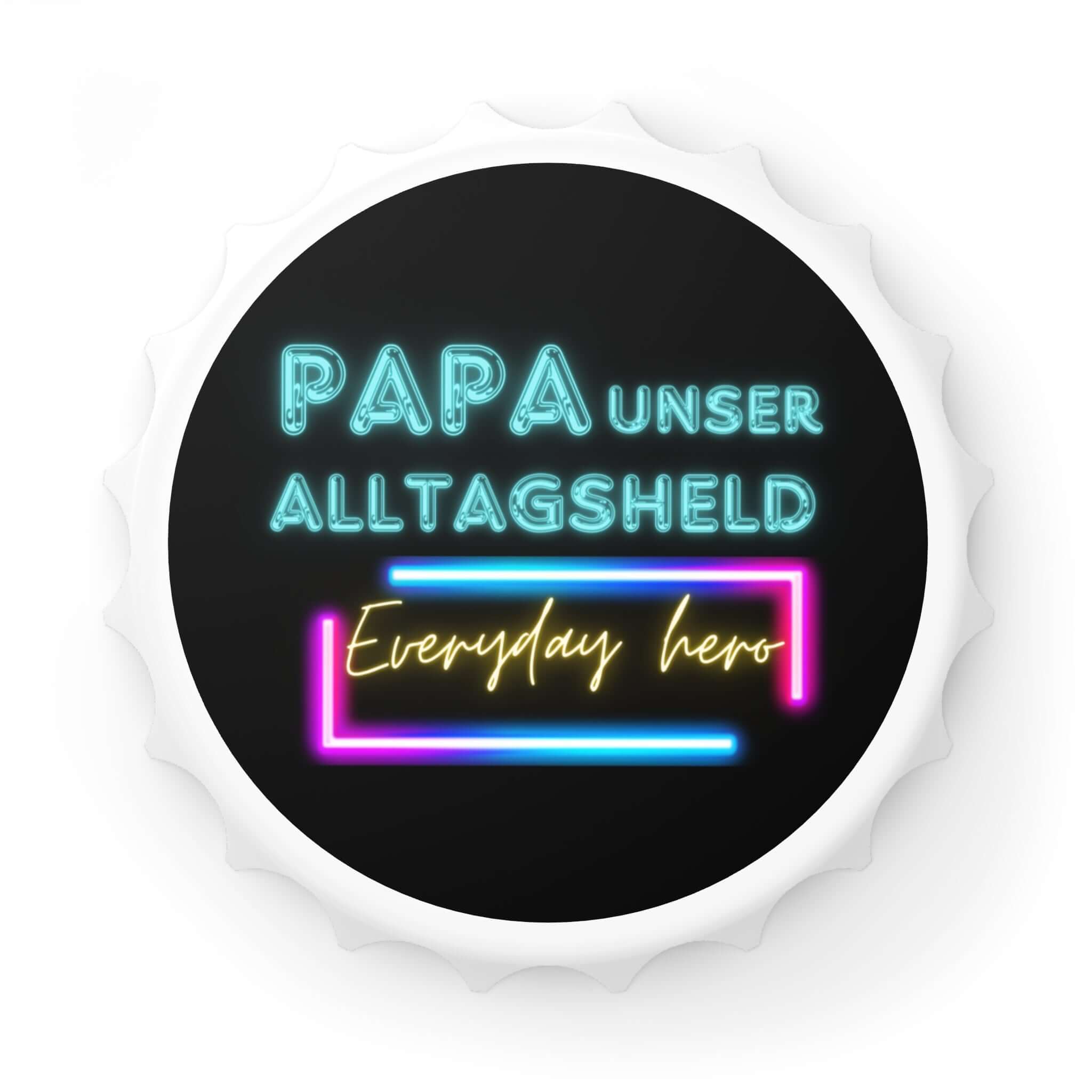 Flaschenöffner – „Papa Unser Alltagsheld“ Ein Flaschenöffner, der nicht nur praktisch ist, sondern auch eine liebevolle Botschaft vermittelt. Mit dem Spruch „Papa Unser Alltagsheld“ wird er zum perfekten Geschenk, das Wertschätzung und Humor vereint.  Des