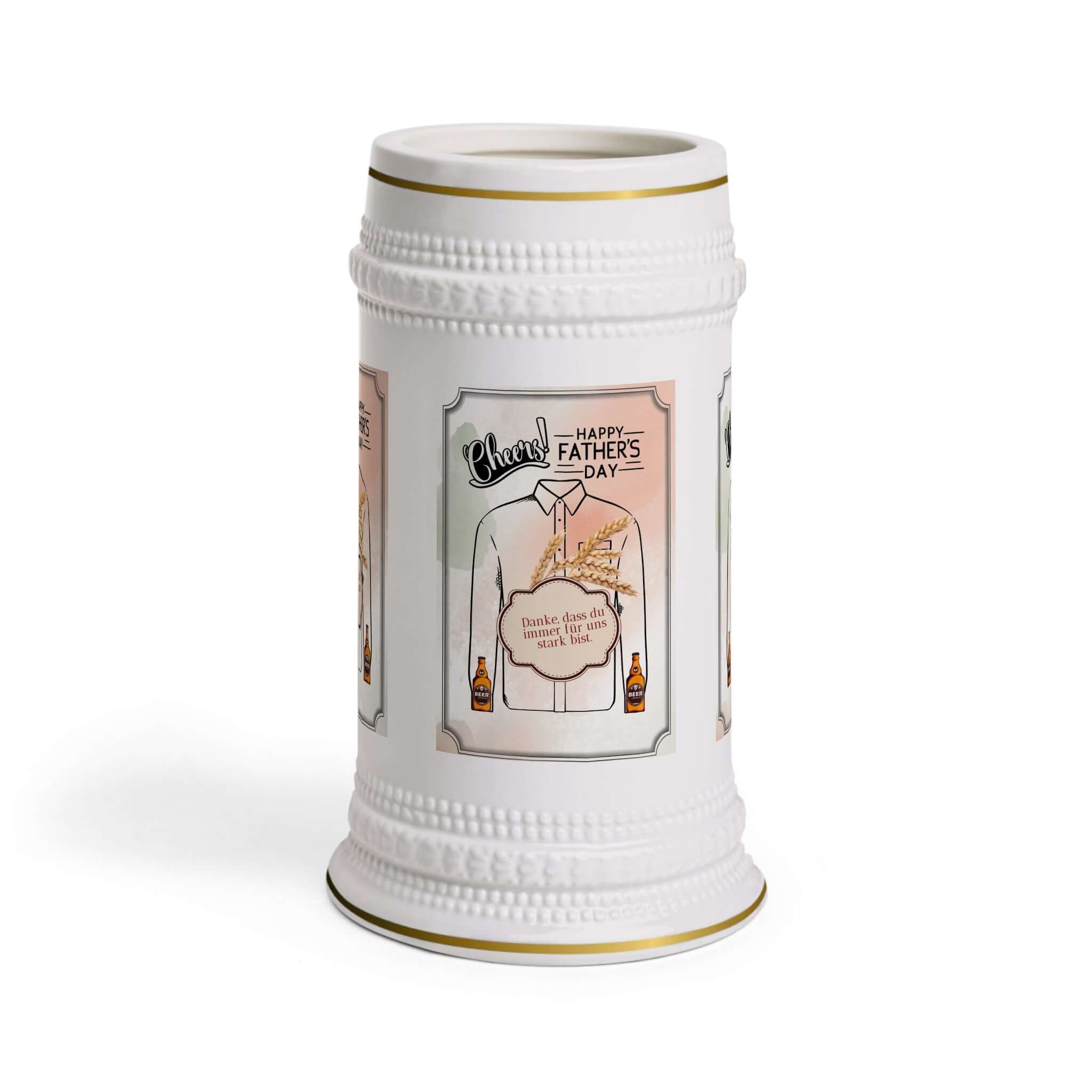 Bierkrug zum Vatertag – Prost! Ein Bierkrug, der nicht nur praktisch ist, sondern auch eine fröhliche Botschaft vermittelt. Mit dem Spruch „Prost!“ und dem Bezug zum Vatertag wird er zum perfekten Geschenk für Väter, die gerne ein kühles Bier genießen.  D